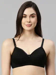 Enamor Women Black Non-Padded Non Wired Sturdy T-Shirt Bra With Detachable Straps