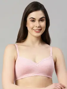 Enamor Women Pink Eco Friendly Cotton Padded Non Wired High Coverage Balconette Bra
