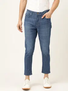Being Human Men Blue Slim Fit Striped Mid-Rise Clean Look Stretchable Crop Jeans