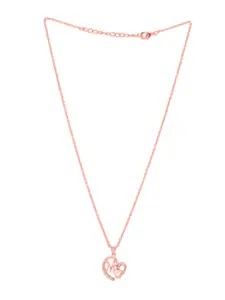 Mahi Rose Gold-Plated White Stone-Studded Heart-Shaped Mom Pendant With Chain