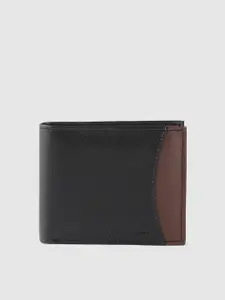 HIGHLANDER Men Black & Coffee Brown Colourblocked Detail Two Fold Wallet