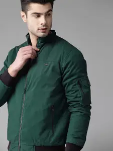 Roadster Men Green Solid Antiviral Finish Sustainable Bomber Jacket
