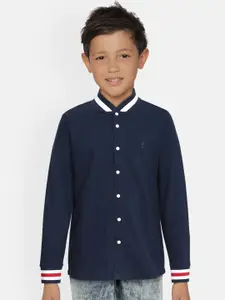 Pepe Jeans Boys Navy Blue Regular Fit Solid Pure Cotton Casual Shirt