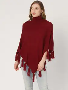 Style Quotient Women Maroon Solid Poncho