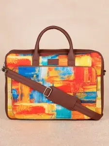 ZOUK Unisex Yellow & Orange Printed Vegan Leather 16 Inch Sustainable Laptop Bag