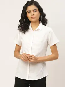 Hancock Women White Slim Fit Solid Formal Shirt