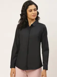 Hancock Women Black Solid Pure Cotton Slim Fit Formal Shirt