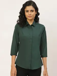 Hancock Women Green Slim Fit Solid Formal Shirt