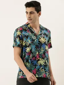 Hancock Men Black & Blue Regular Fit Printed Casual Shirt