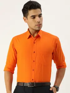 English Navy Men Orange Slim Fit Solid Easy Iron Formal Shirt