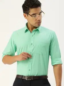 English Navy Men Sea Green Slim Fit Solid Easy Iron Formal Shirt