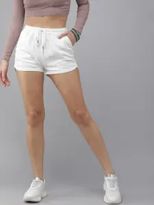 Roadster Women White Solid Denim Shorts
