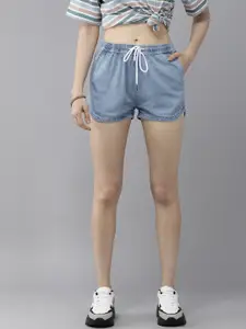 Roadster Women Blue Mid-Rise Denim Shorts