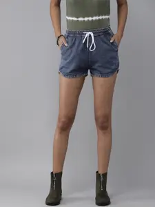 Roadster Women Blue Pure Cotton Washed Mid-Rise Denim Shorts