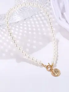 Jewels Galaxy White Gold-Plated Beaded Necklace