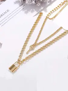 Jewels Galaxy Women Gold-Plated Lock & Key Layered Necklace
