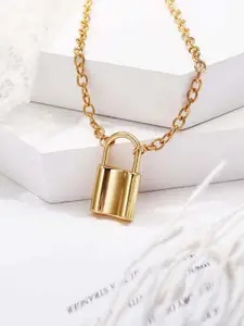 Jewels Galaxy Gold-Plated Lock Shaped Necklace