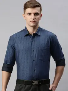 Park Avenue Men Navy Blue Slim Fit Self Design Formal Shirt