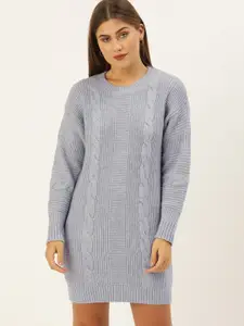 AND Women Lavender Self Design Sweater Dress