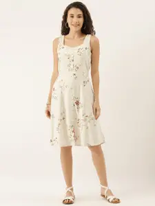 AND Women Off-White Floral Printed Fit and Flare Dress