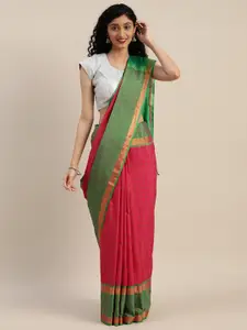 VASTRANAND Pink & Green Silk Cotton Checked Uppada Saree