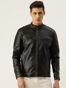 Leather Retail Men Black Solid Lightweight Leather Biker Jacket