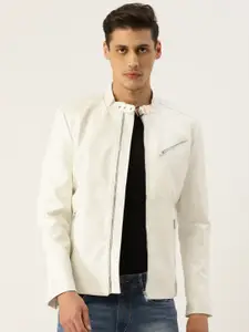 Leather Retail Men White Solid Lightweight Biker Jacket