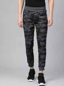 Alcis Men Black & Charcoal Grey Straight Fit Camouflage Printed Joggers