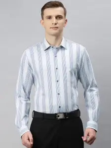 Arrow New York Men White & Blue Slim Fit Striped Formal Shirt