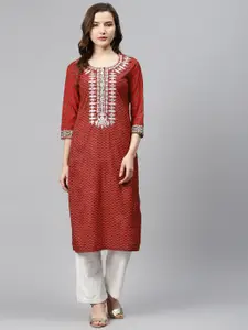 Biba Women Maroon & Black Printed Straight Kurta