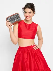 ZOUK Women Brown & Beige Printed Vegan Leather Zip Around Sustainable Wallet