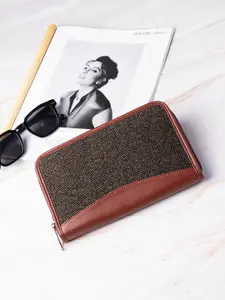 ZOUK Women Khaki Brown Solid Vegan Leather Zip Around Sustainable Wallet