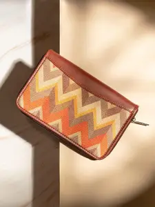 ZOUK Women Orange & Beige Printed Vegan Leather Zip Around Sustainable Wallet