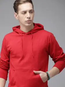 Roadster Men Red Solid Hooded Pullover Sweatshirt