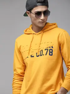 Roadster Men Yellow Embossed Hooded Sweatshirt