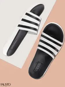 FAUSTO Men Black & White Striped Sliders