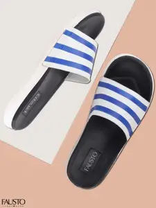 FAUSTO Men White & Blue Striped Sliders