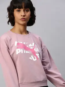 Puma Women Pink Brand Logo Printed Modern Sports Crew Pullover Sweatshirt