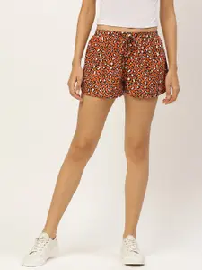 WISSTLER Women Orange & Black Animal Printed Regular Shorts