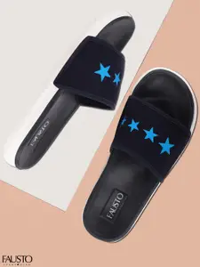 FAUSTO Men Navy Blue Printed Sliders