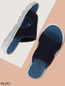FAUSTO Men Navy Blue Solid Sliders