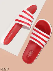 FAUSTO Men Red & White Striped Sliders