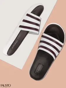 FAUSTO Men Brown & White Striped Sliders