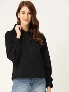 Alsace Lorraine Paris Women Black Solid Hooded Sweatshirt