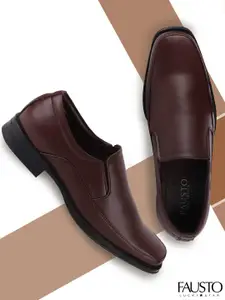 FAUSTO Men Brown Solid Shock Absorber Sole Leather Formal Slip-Ons