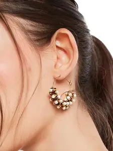 Fida Gold-Toned & White Circular Gold Plated Handcrafted Hoop Earrings