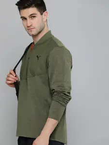 Puma Men Olive Green Solid CLOUDSPUN Stealth Quarter-Zip Regular Fit Sweatshirt