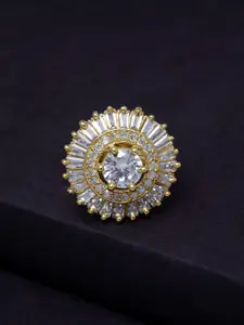 PANASH Gold-Plated & White AD-Studded Handcrafted Finger Ring