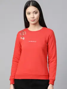 Allen Solly Woman Coral Red Solid Sweatshirt