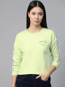 Allen Solly Woman Women Lime Green Solid Sweatshirt with Side Taping Detail
